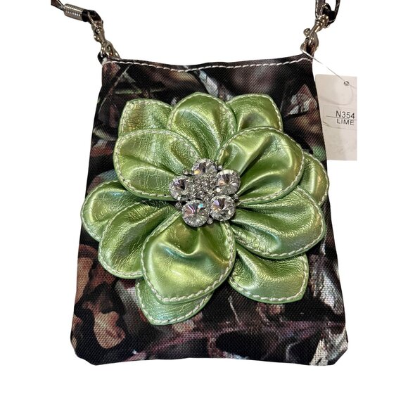 Small Camouflage Purse NEW Green Flower Jewel - Picture 2 of 7